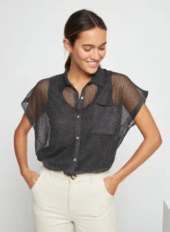 Montagut Short-sleeved blouse with iridescent effect - Stacy