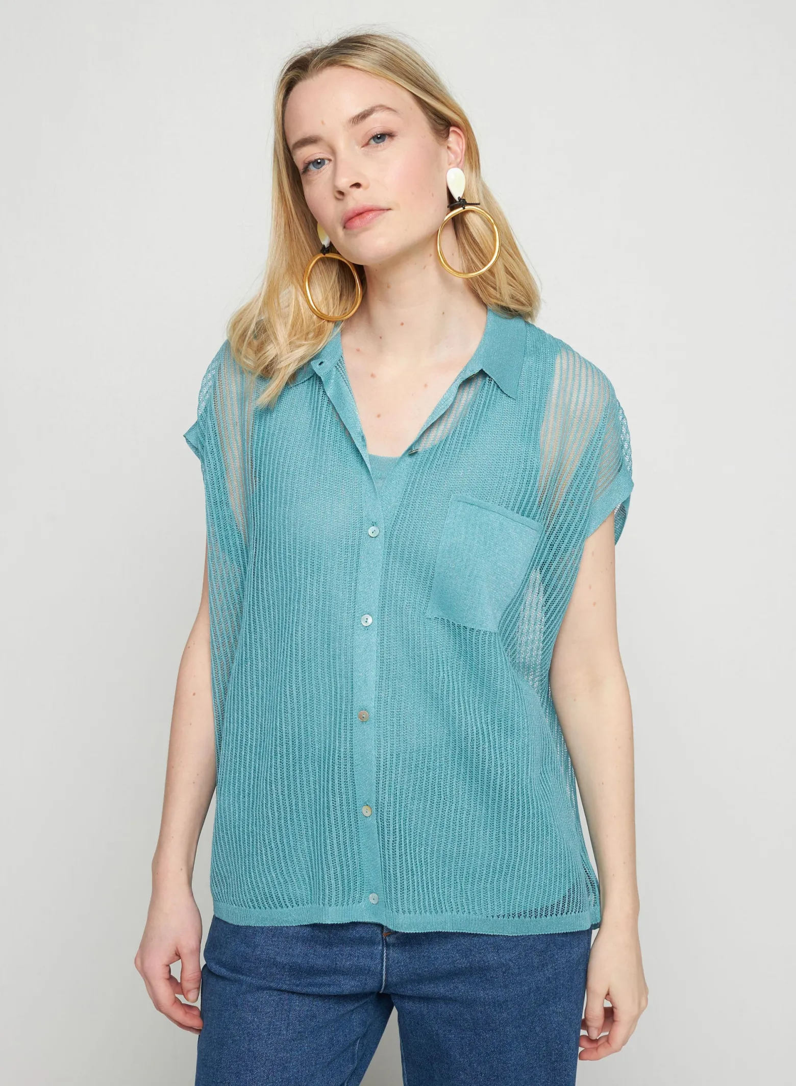 Montagut Short-sleeved blouse with iridescent effect - Stacy