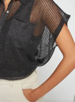 Montagut Short-sleeved blouse with iridescent effect - Stacy