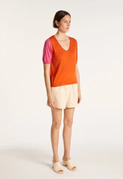 Montagut Short-sleeved V-neck jumper in two-tone wool - JACKIE