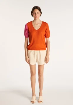 Montagut Short-sleeved V-neck jumper in two-tone wool - JACKIE