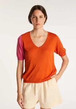 Montagut Short-sleeved V-neck jumper in two-tone wool - JACKIE