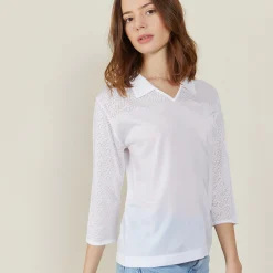 Montagut 3/4 sleeve openwork polo shirt - Anaelle