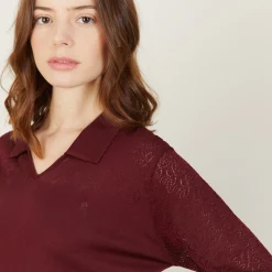 Montagut 3/4 sleeve openwork polo shirt - Anaelle