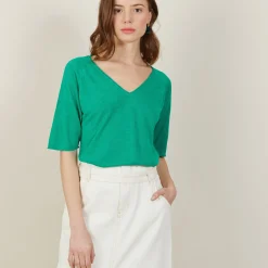 Montagut Slub linen elbow-sleeved T-shirt - Bonbon