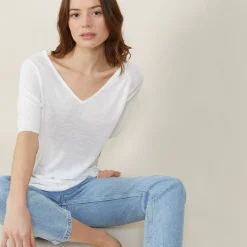 Montagut Slub linen elbow-sleeved T-shirt - Bonbon