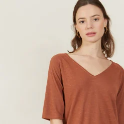 Montagut Slub linen elbow-sleeved T-shirt - Bonbon