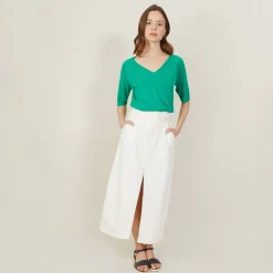 Montagut Slub linen elbow-sleeved T-shirt - Bonbon