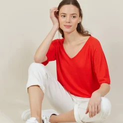 Montagut Slub linen elbow-sleeved T-shirt - Bonbon
