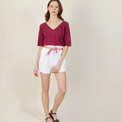 Montagut Slub linen elbow-sleeved T-shirt - Bonbon