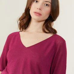 Montagut Slub linen elbow-sleeved T-shirt - Bonbon