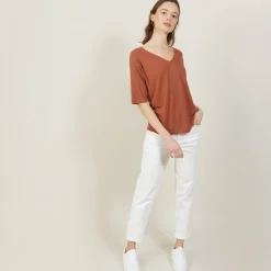 Montagut Slub linen elbow-sleeved T-shirt - Bonbon