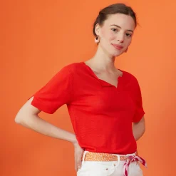 Montagut Slub linen t-shirt with Tunisian collar - Boheme