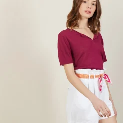 Montagut Slub linen t-shirt with Tunisian collar - Boheme