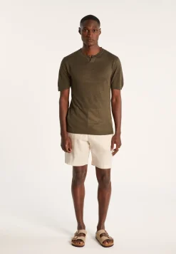 Montagut Slub linen t-shirt with Tunisian collar - Barakae