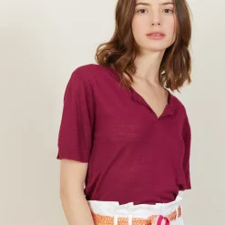 Montagut Slub linen t-shirt with Tunisian collar - Boheme