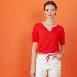 Montagut Slub linen t-shirt with Tunisian collar - Boheme