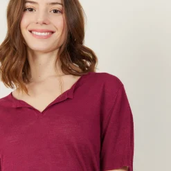 Montagut Slub linen t-shirt with Tunisian collar - Boheme