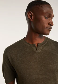 Montagut Slub linen t-shirt with Tunisian collar - Barakae