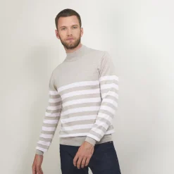 Montagut Striped wool sweater with high neck collar - Lazaar