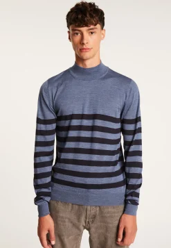Montagut Striped wool sweater with high neck collar - Lazaar