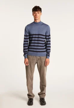 Montagut Striped wool sweater with high neck collar - Lazaar