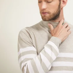 Montagut Striped wool sweater with high neck collar - Lazaar