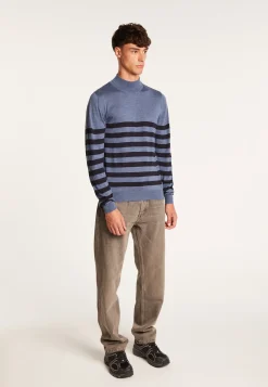 Montagut Striped wool sweater with high neck collar - Lazaar