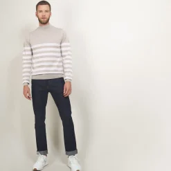 Montagut Striped wool sweater with high neck collar - Lazaar