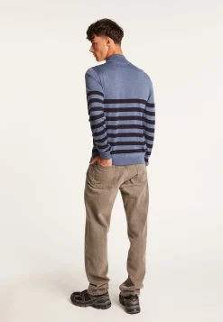 Montagut Striped wool sweater with high neck collar - Lazaar