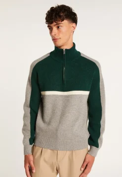 Montagut Tricolor alpaca wool sweater with trucker collar - Augustin