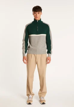 Montagut Tricolor alpaca wool sweater with trucker collar - Augustin