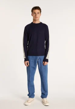Montagut Two-tone round neck sweater in cashmere linen - Perry