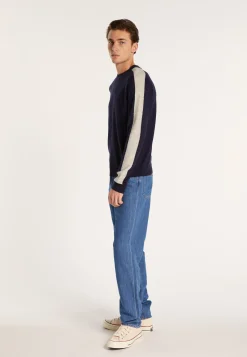 Montagut Two-tone round neck sweater in cashmere linen - Perry
