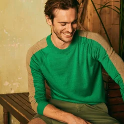 Montagut Two-tone round neck sweater in cashmere linen - Perry