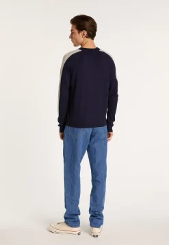 Montagut Two-tone round neck sweater in cashmere linen - Perry