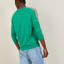 Montagut Two-tone round neck sweater in cashmere linen - Perry