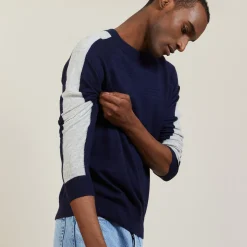 Montagut Two-tone round neck sweater in cashmere linen - Perry