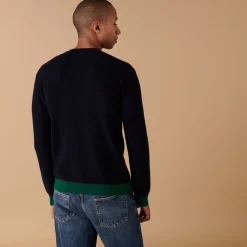 Montagut Two-tone round-neck merino wool sweater - Adrien