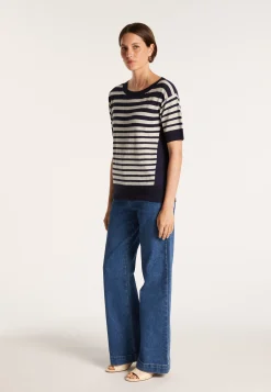 Montagut Two-tone striped cashmere linen T-shirt - Naria