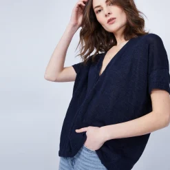 Montagut V-neck button-up linen T-shirt - MAATI