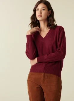 Montagut V-neck cashmere sweater in checkered knit - Canelle