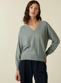 Montagut V-neck cashmere sweater in checkered knit - Canelle
