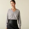 Montagut V-neck cashmere sweater in checkered knit - Canelle
