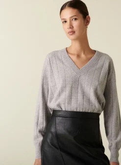 Montagut V-neck cashmere sweater in checkered knit - Canelle