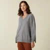 Montagut V-neck cashmere sweater with slits and ribbing - Alienor