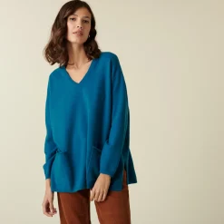 Montagut V-neck cashmere sweater with side slits - Accacia