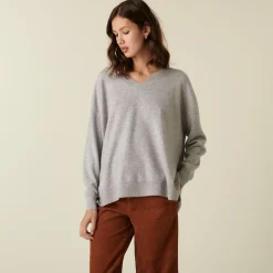Montagut V-neck cashmere sweater with slits and ribbing - Alienor