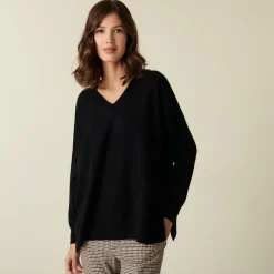 Montagut V-neck cashmere sweater with slits and ribbing - Alienor