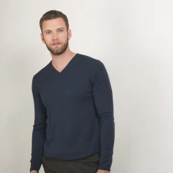 Montagut V-neck jumper in merino wool - Elmo